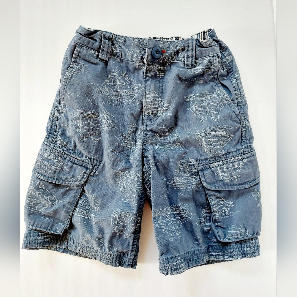 Hanna Andersson Blue Cargo Shorts size 120/5T Sailing boat 100% cotton - Picture 2 of 7